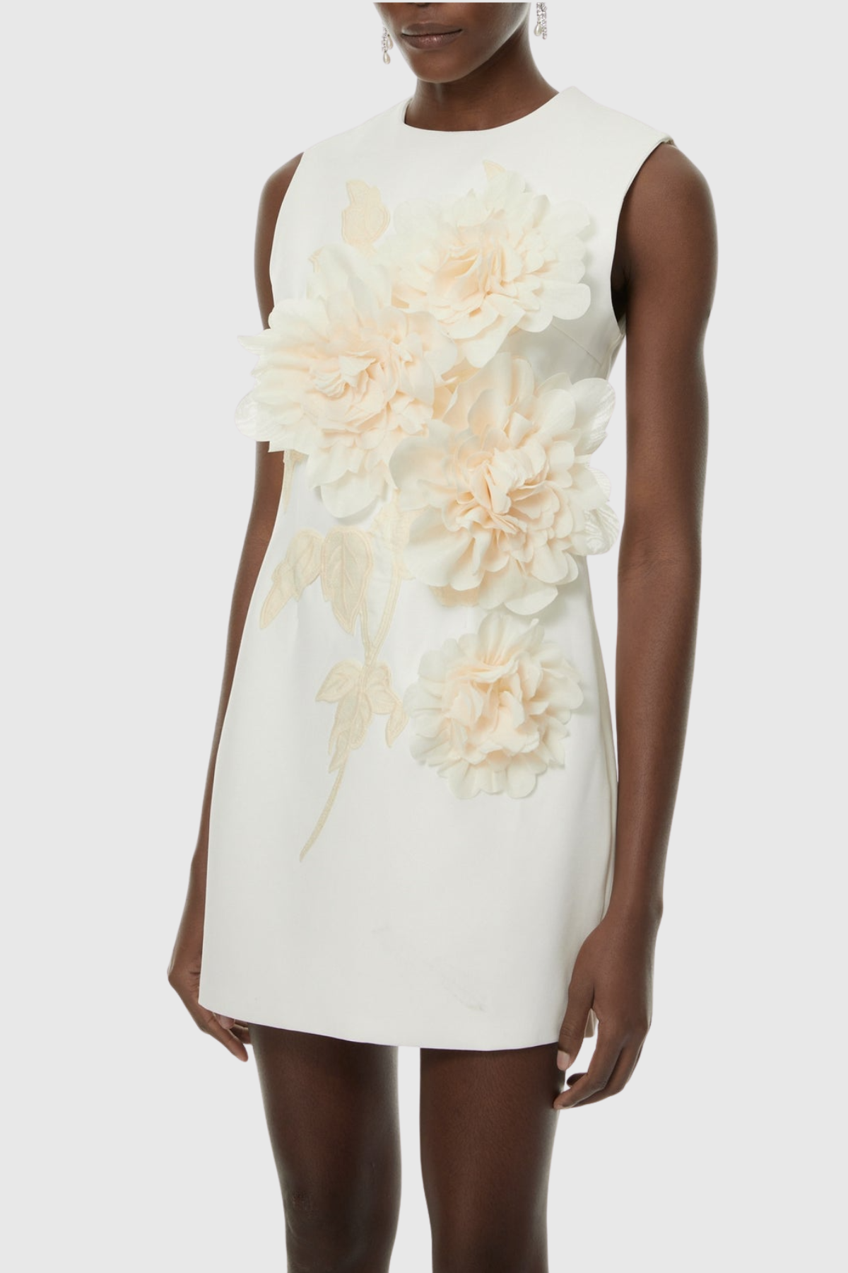 Ventura Floral Applique Sleeveless Mini Dress - White