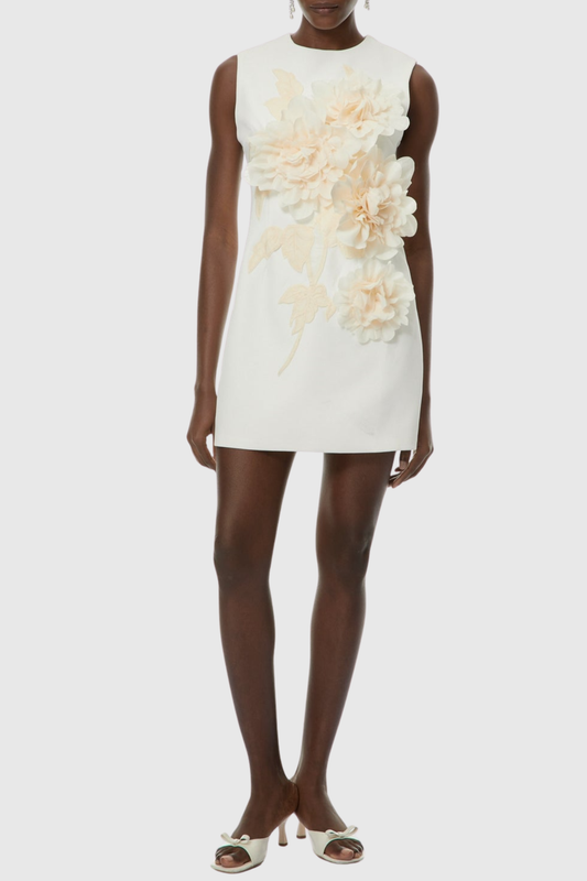 Ventura Floral Applique Sleeveless Mini Dress - White