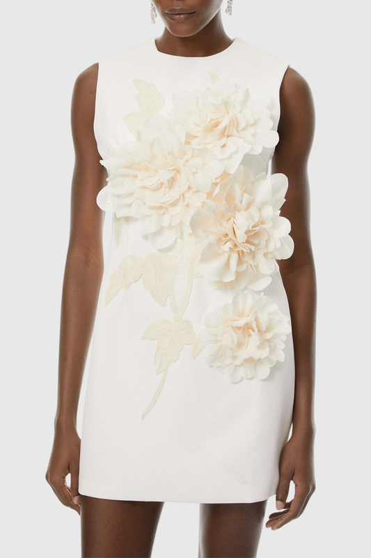 Ventura Floral Applique Sleeveless Mini Dress - White