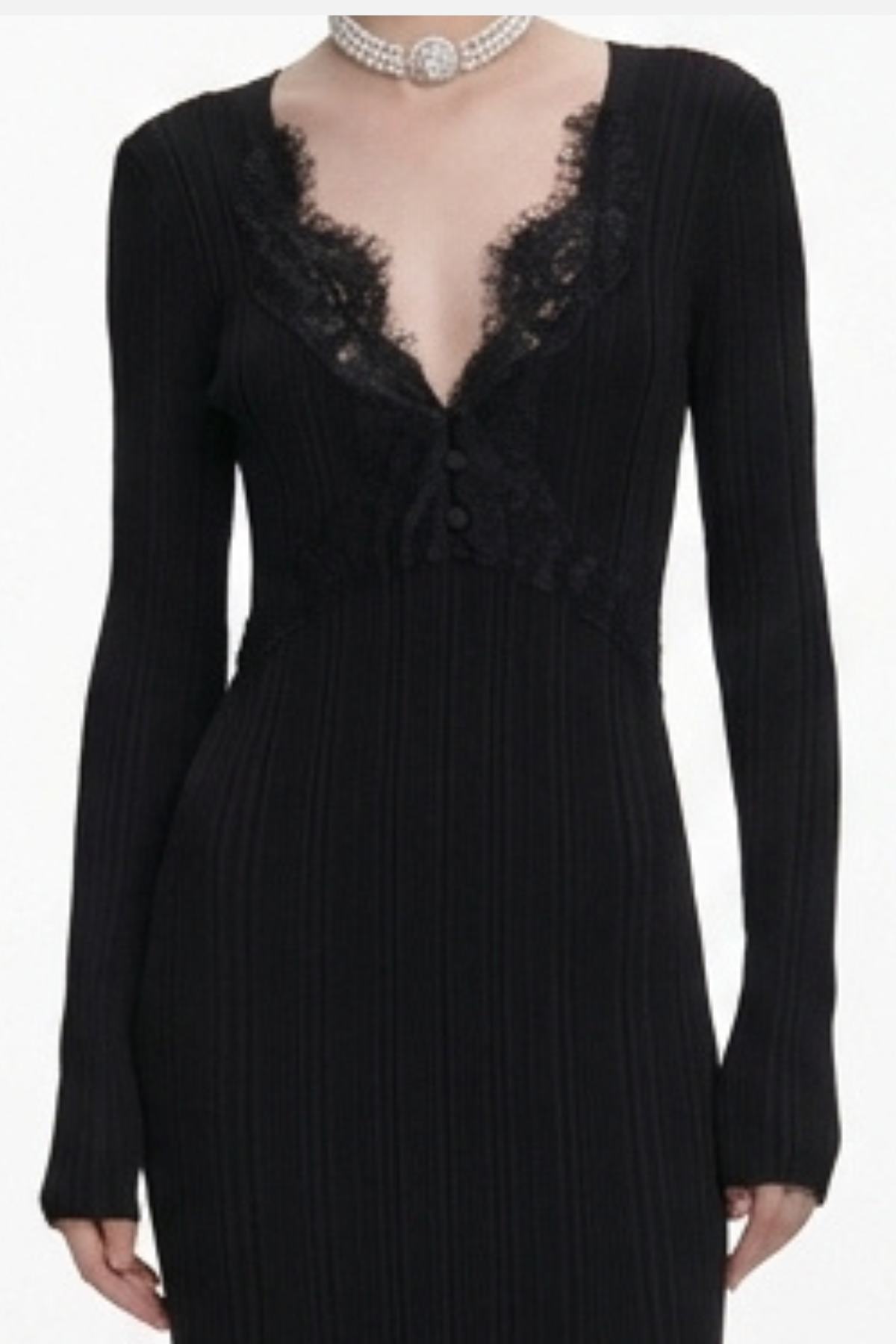 Verdad Lace Trim Knit Midi Dress - Black