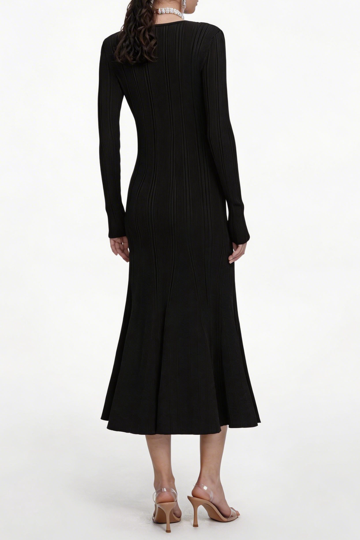 Verdad Lace Trim Knit Midi Dress - Black