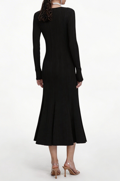 Verdad Lace Trim Knit Midi Dress - Black