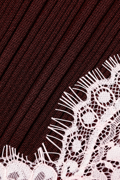 Verdad Lace Trim Knit Midi Dress - Wine