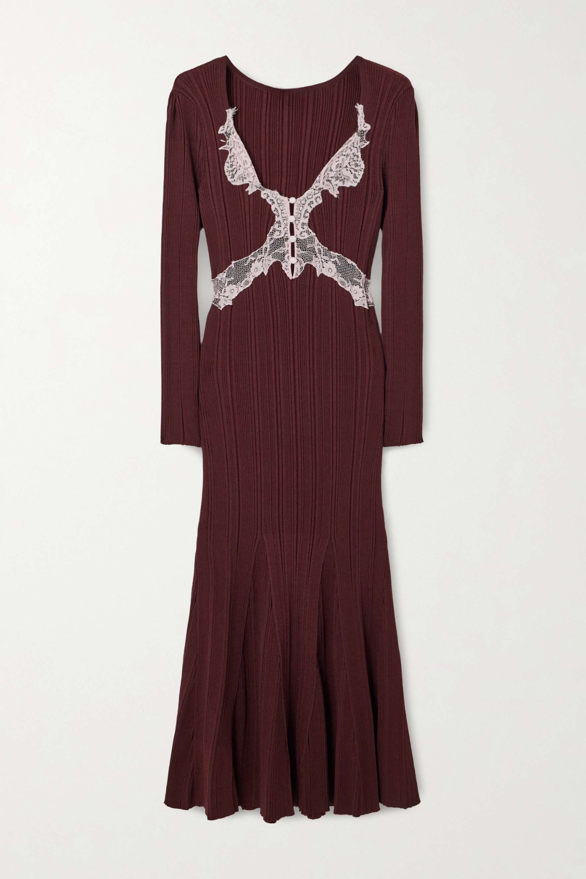 Verdad Lace Trim Knit Midi Dress - Wine