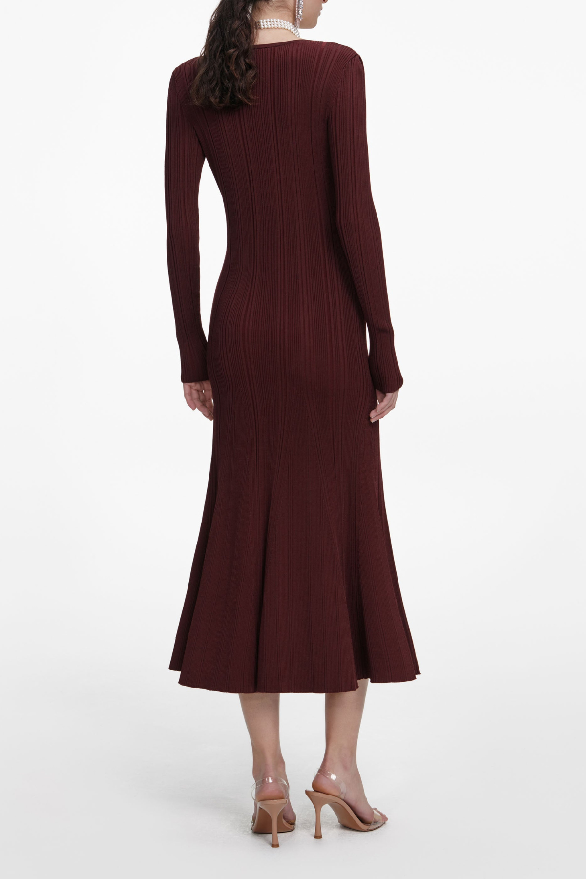 Verdad Lace Trim Knit Midi Dress - Wine