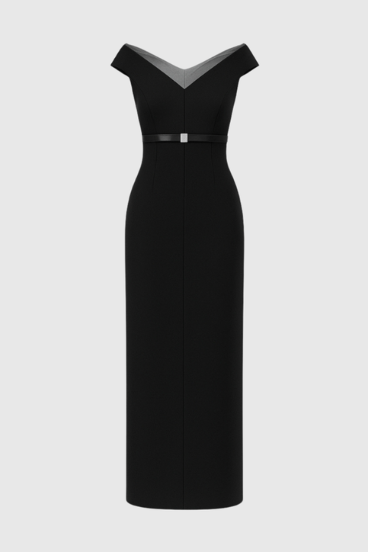 Vered Off Shoulder Belted Midi Dress - Black