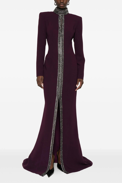 Verena Crystal Trim Cutout Flared Maxi Dress