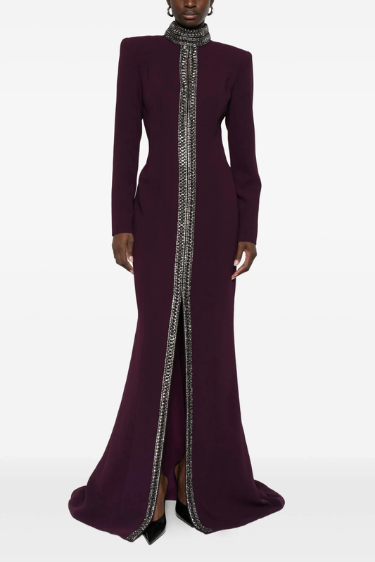 Verena Crystal Trim Cutout Flared Maxi Dress
