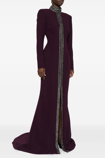 Verena Crystal Trim Cutout Flared Maxi Dress