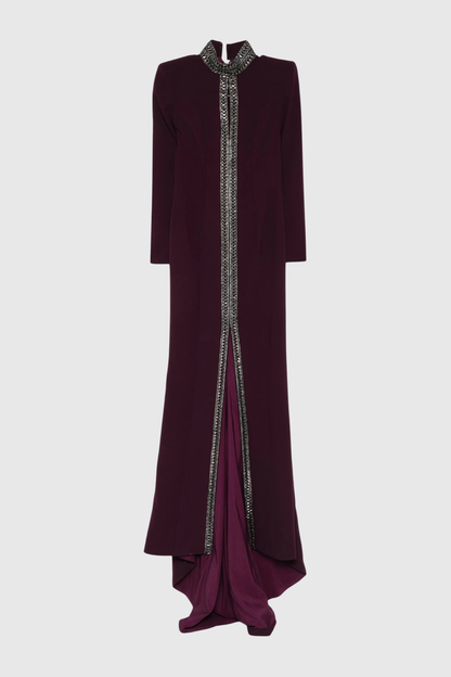 Verena Crystal Trim Cutout Flared Maxi Dress