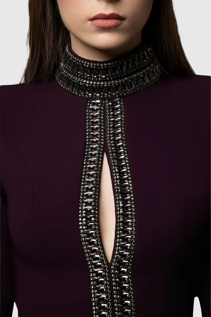 Verena Crystal Trim Cutout Flared Maxi Dress