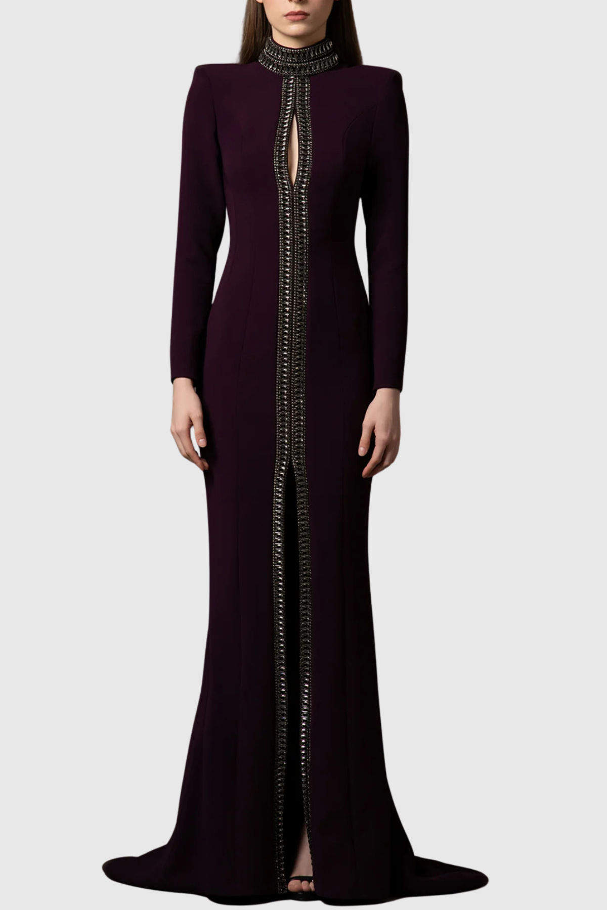Verena Crystal Trim Cutout Flared Maxi Dress