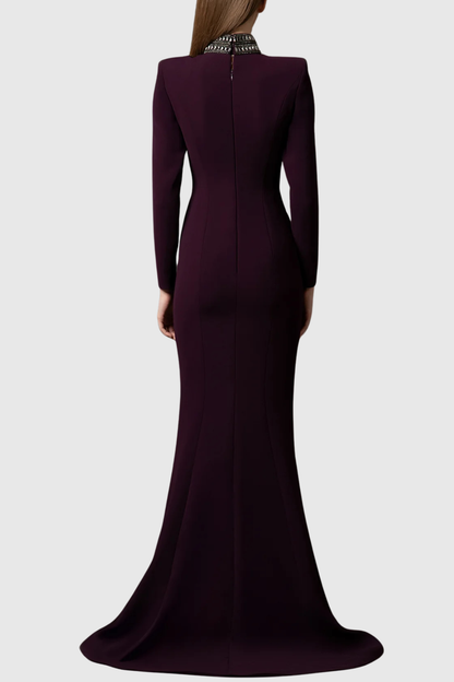 Verena Crystal Trim Cutout Flared Maxi Dress