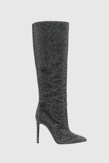 Verese Crystal Embellished Stiletto Boots - Black