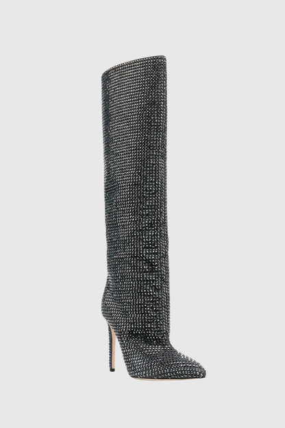 Verese Crystal Embellished Stiletto Boots - Black