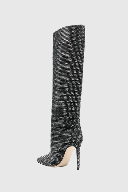 Verese Crystal Embellished Stiletto Boots - Black