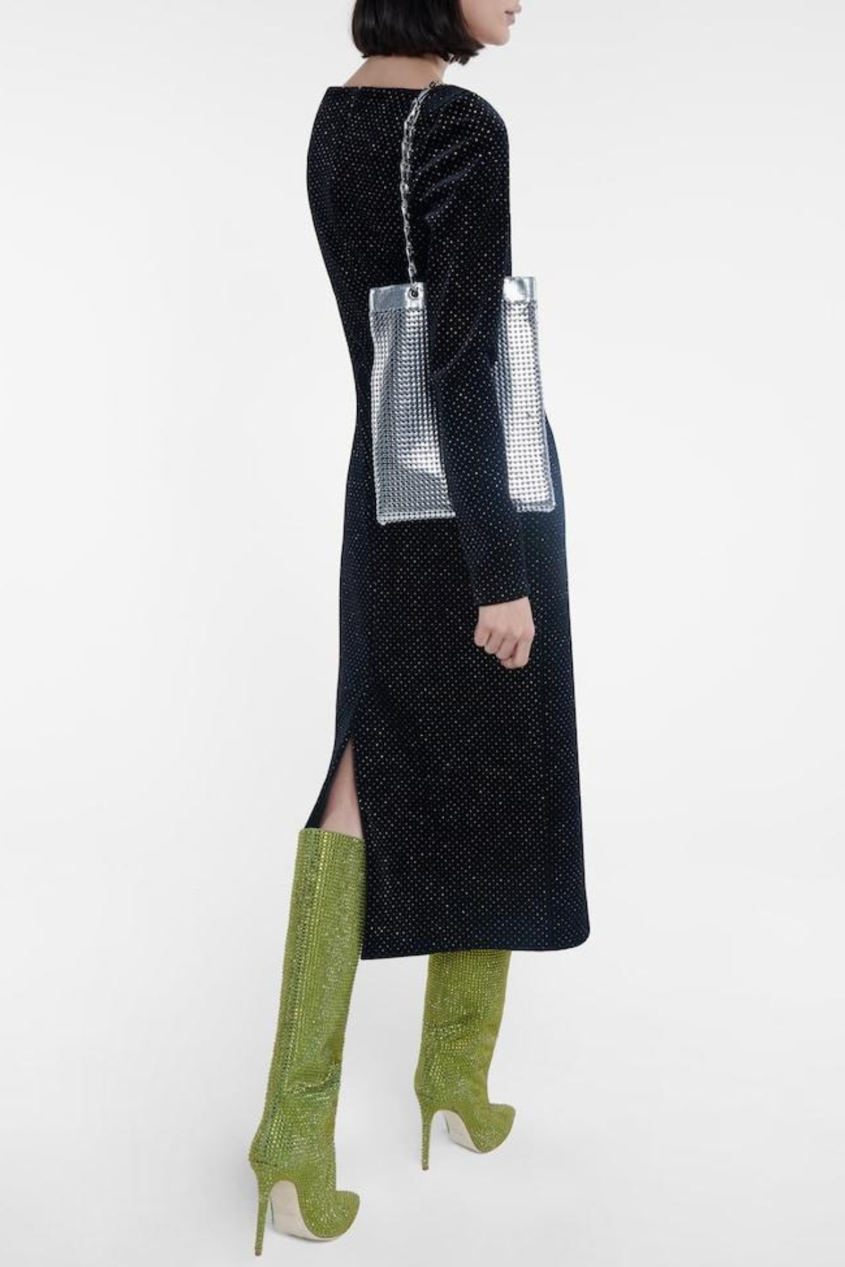 Verese Crystal Embellished Stiletto Boots - Green