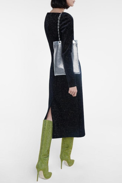 Verese Crystal Embellished Stiletto Boots - Green