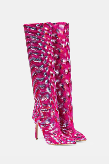 Verese Crystal Embellished Stiletto Boots - Pink