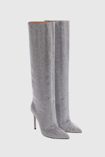 Verese Crystal Embellished Stiletto Boots - Silver