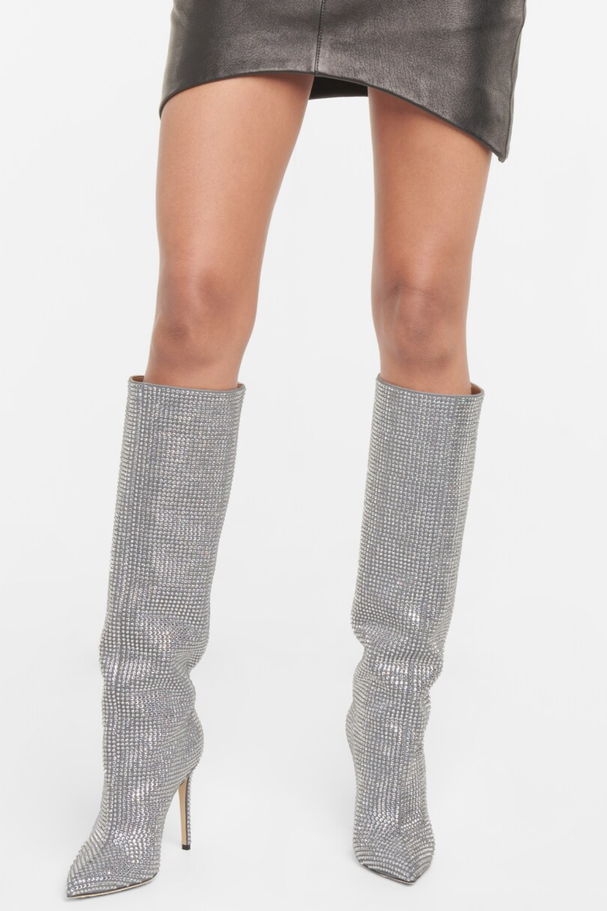 Verese Crystal Embellished Stiletto Boots - Silver