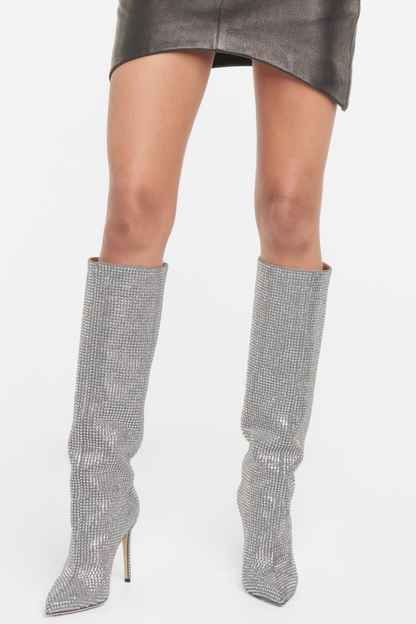 Verese Crystal Embellished Stiletto Boots - Silver