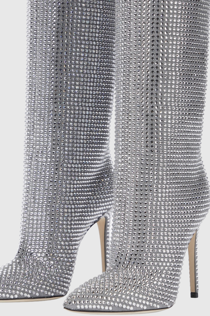 Verese Crystal Embellished Stiletto Boots - Silver