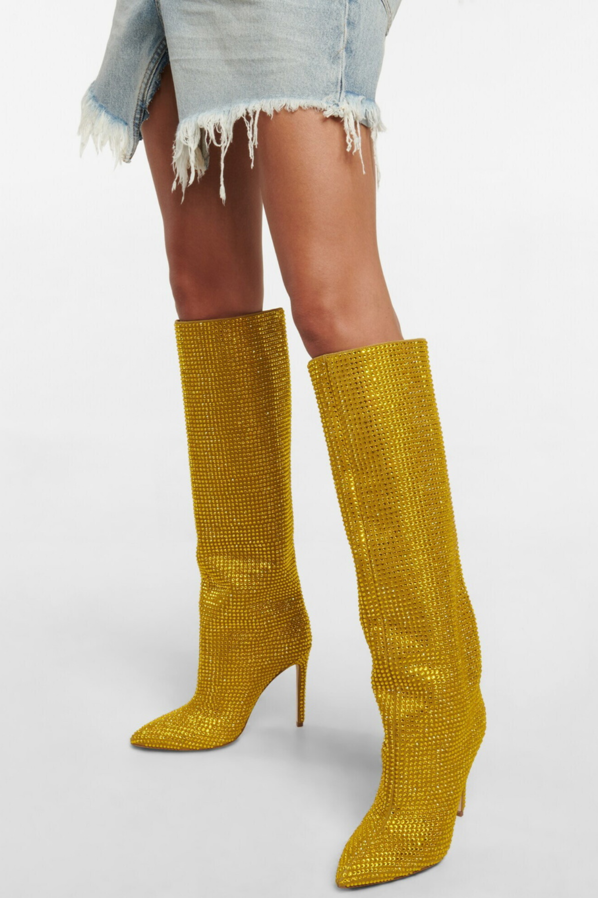 Verese Crystal Embellished Stiletto Boots - Yellow