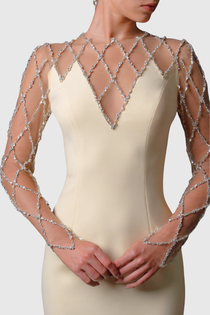 Vernana Crystal Grid Embellished Maxi Dress