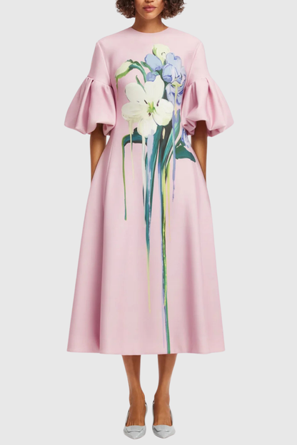 Vhitley Floral Puff Sleeves Midi Dress