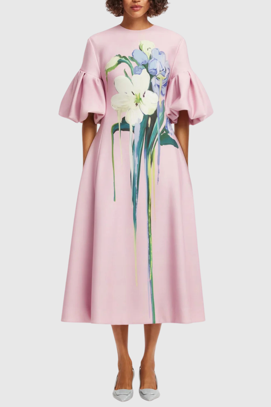 Vhitley Floral Puff Sleeves Midi Dress