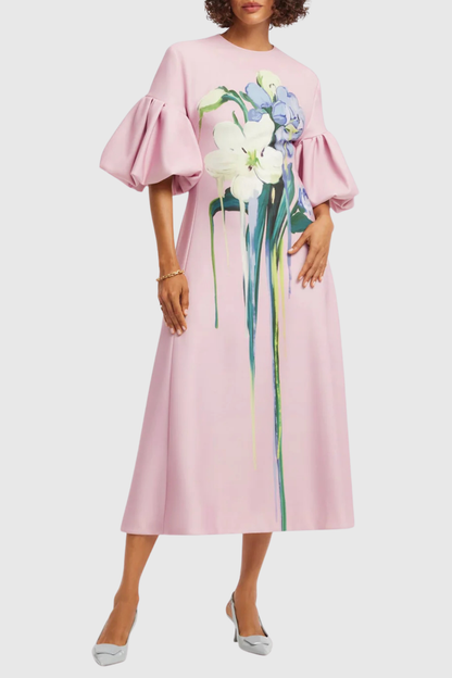 Vhitley Floral Puff Sleeves Midi Dress