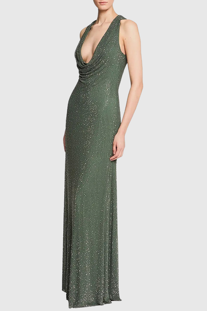 Vhyme Crystal Embellished Draped Maxi Dress