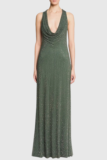 Vhyme Crystal Embellished Draped Maxi Dress