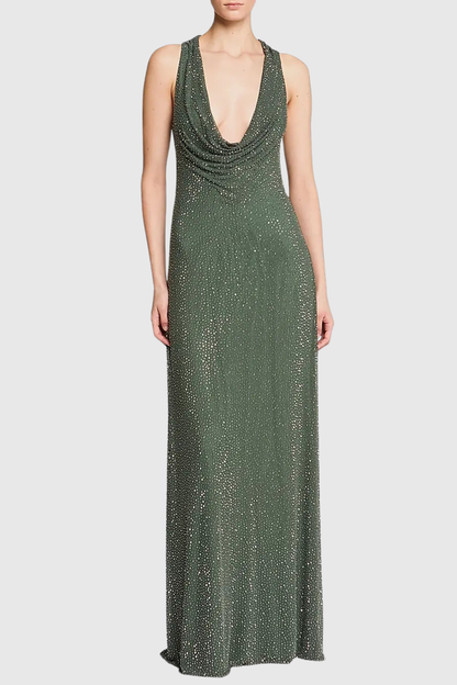 Vhyme Crystal Embellished Draped Maxi Dress