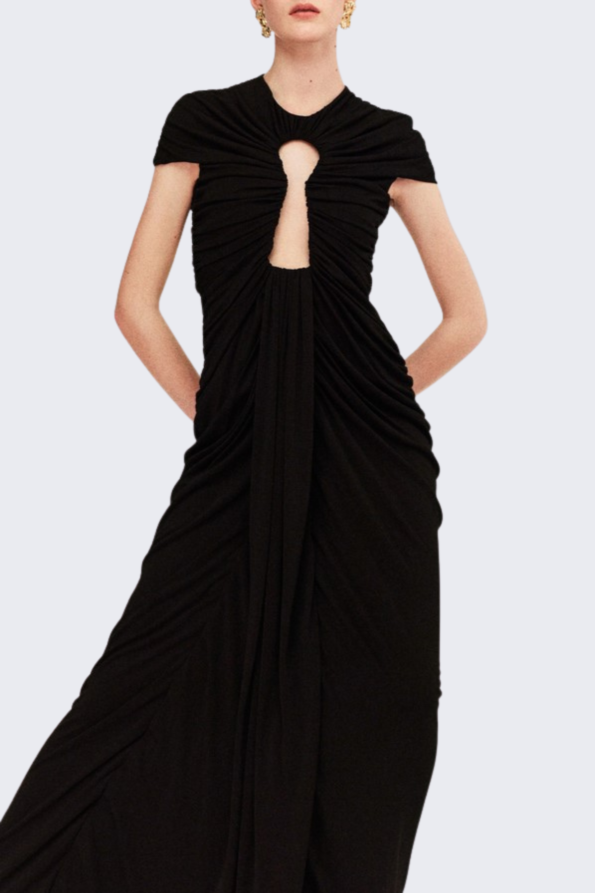 Viceroy Keyhole Mesh Ruched Maxi Dress - Black