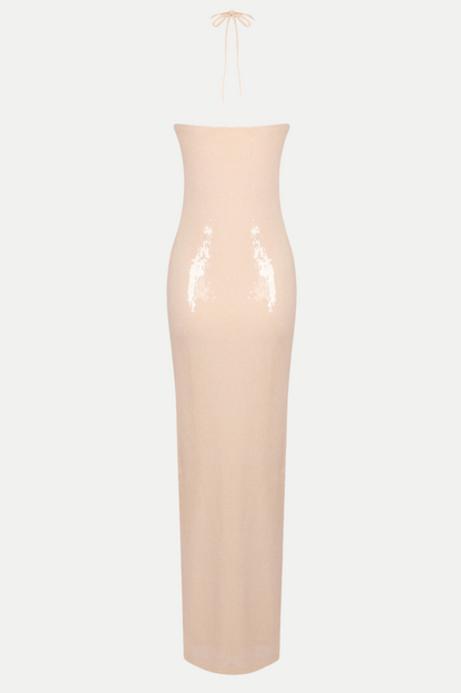 Vidonia Halter Floral Sequin Maxi Dress - Nude