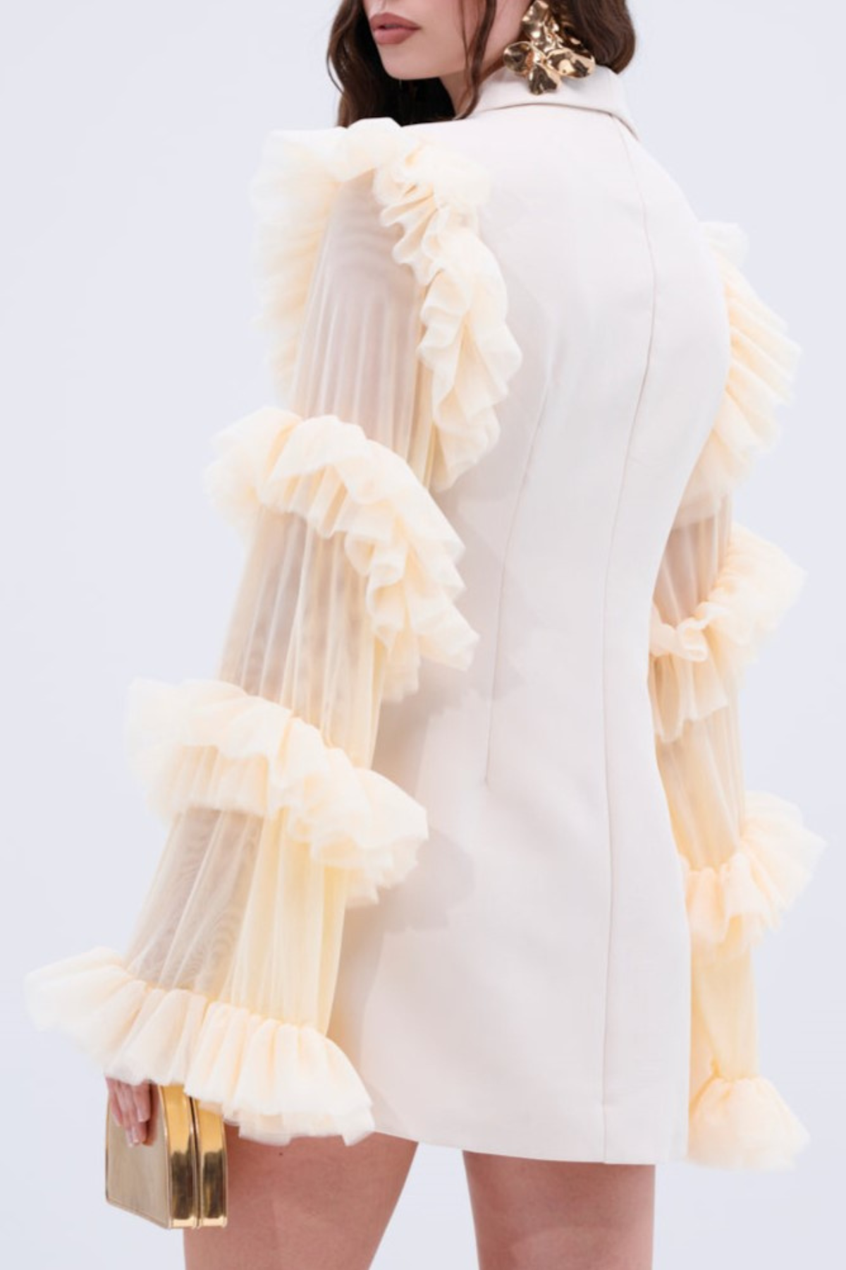 Viha Ruffle Sleeve Blazer Mini Dress - Beige