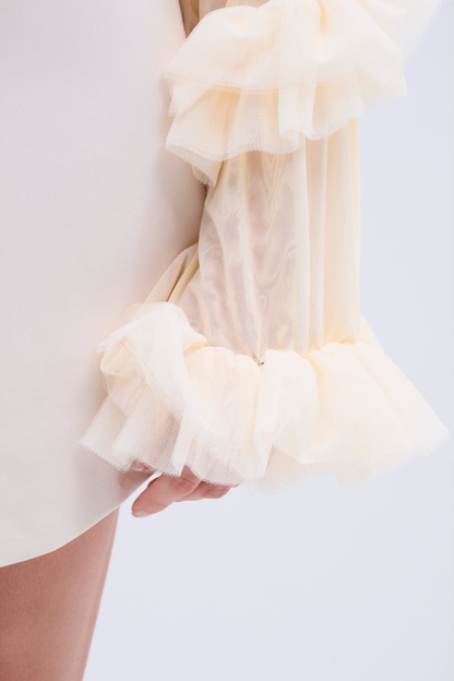 Viha Ruffle Sleeve Blazer Mini Dress - Beige
