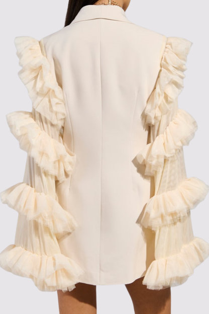 Viha Ruffle Sleeve Blazer Mini Dress - Beige