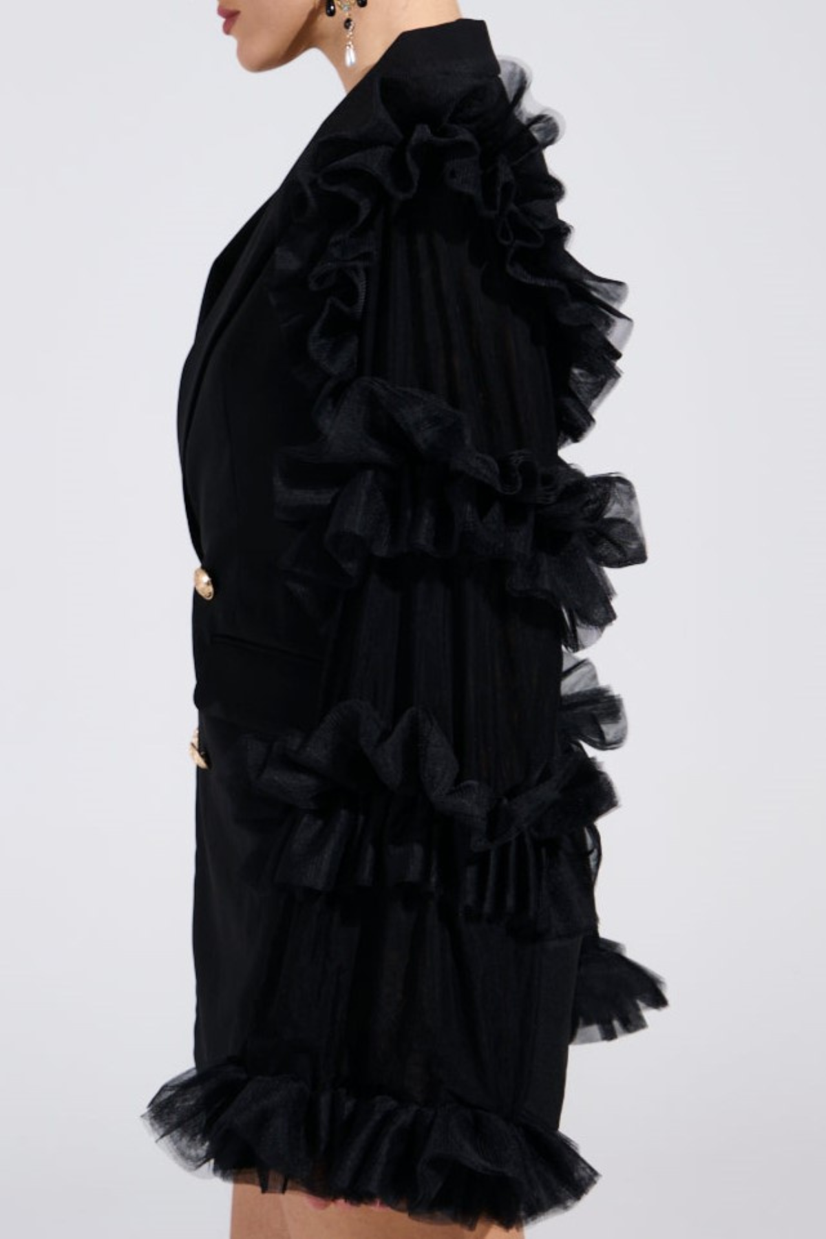 Viha Ruffle Sleeve Blazer Mini Dress - Black