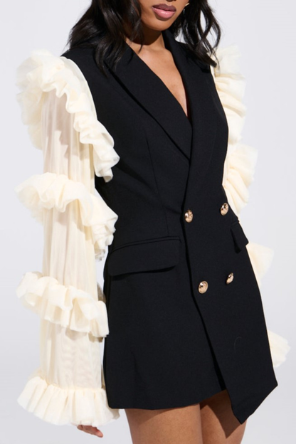 Viha Ruffle Sleeve Blazer Mini Dress - Black&Beige