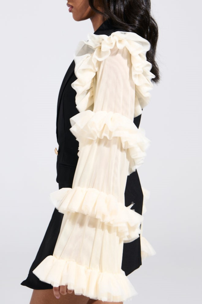 Viha Ruffle Sleeve Blazer Mini Dress - Black&Beige
