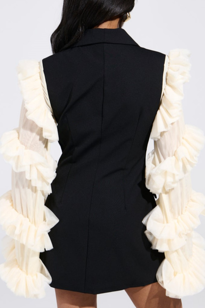 Viha Ruffle Sleeve Blazer Mini Dress - Black&Beige