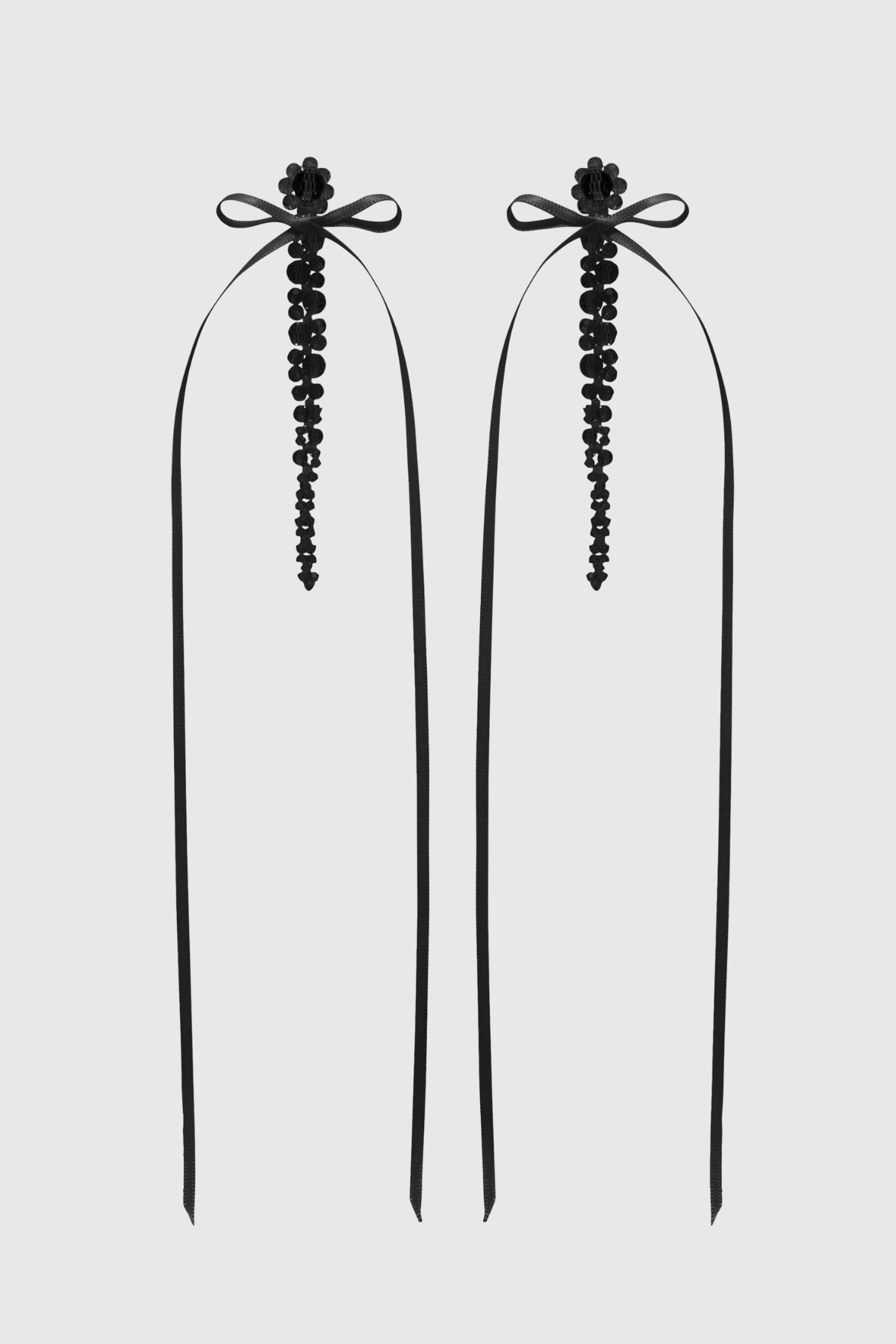 Vihoa Bow Ribbon Crystal Beaded Drip Earrings - Black