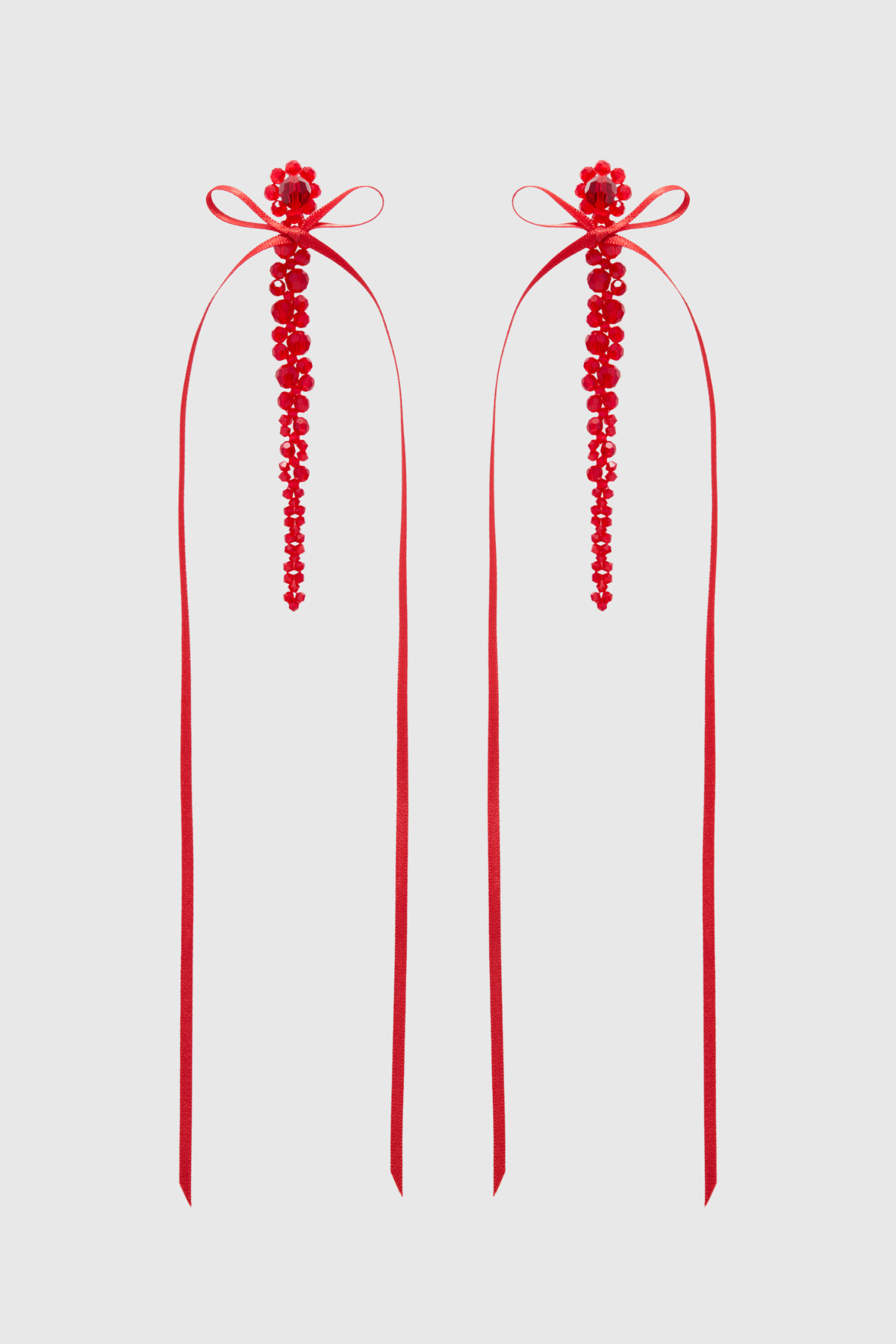 Vihoa Bow Ribbon Crystal Beaded Drip Earrings - Red