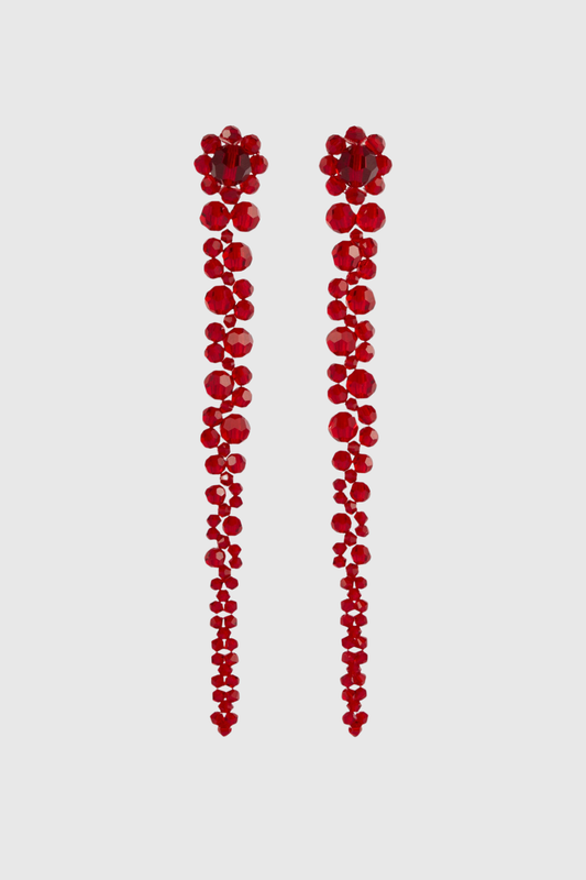 Vihoa Crystal Beaded Drip Earrings - Red