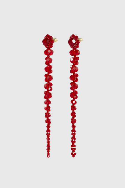 Vihoa Crystal Beaded Drip Earrings - Red