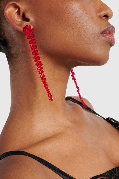 Vihoa Crystal Beaded Drip Earrings - Red