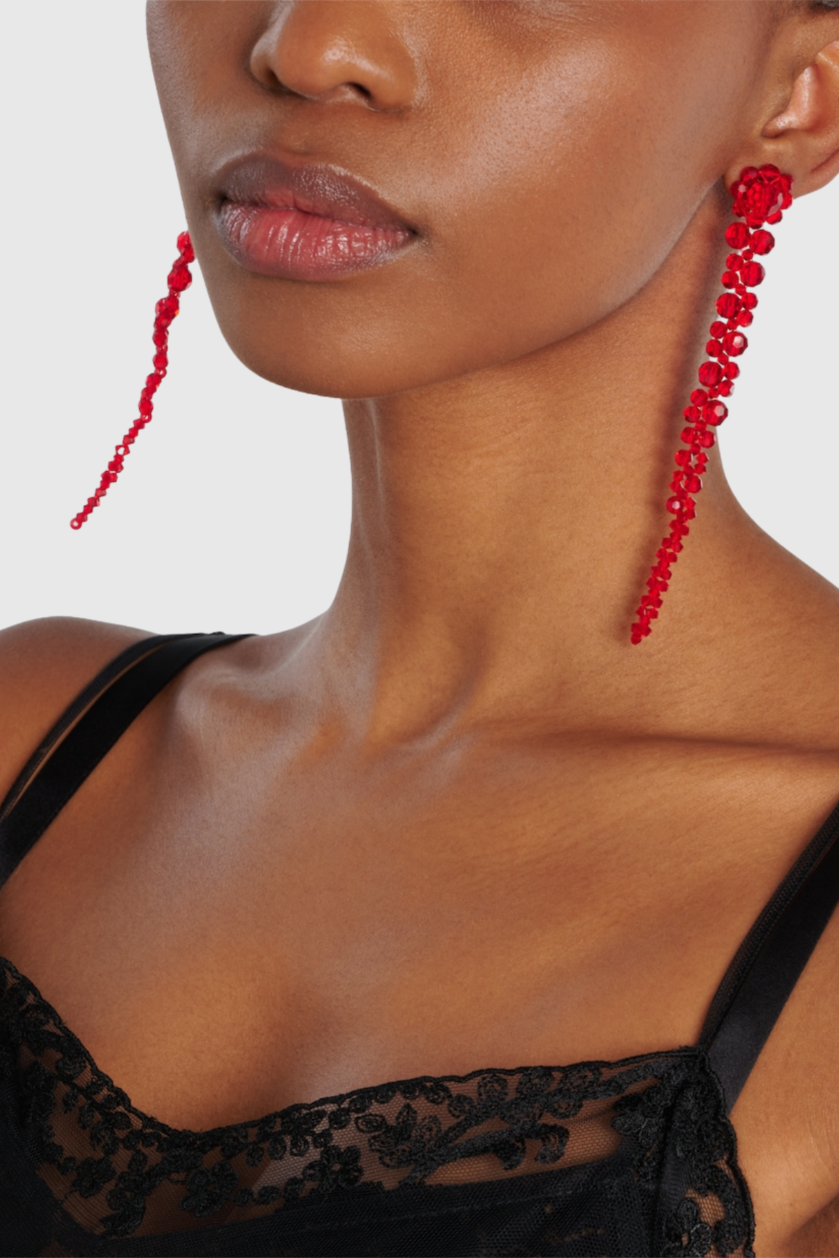 Vihoa Crystal Beaded Drip Earrings - Red